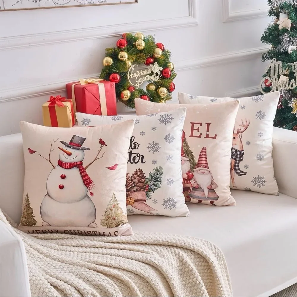 Christmas Throw Pillow Covers 18x18 Set Of 4 Holiday